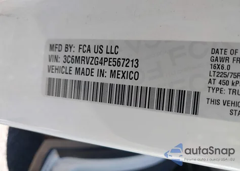2023 Ram Promaster 3500 Cargo Van Super High Roof 159 Wb Ext z USA, uszkodzony, nr VIN 3C6MRVZG4PE567213